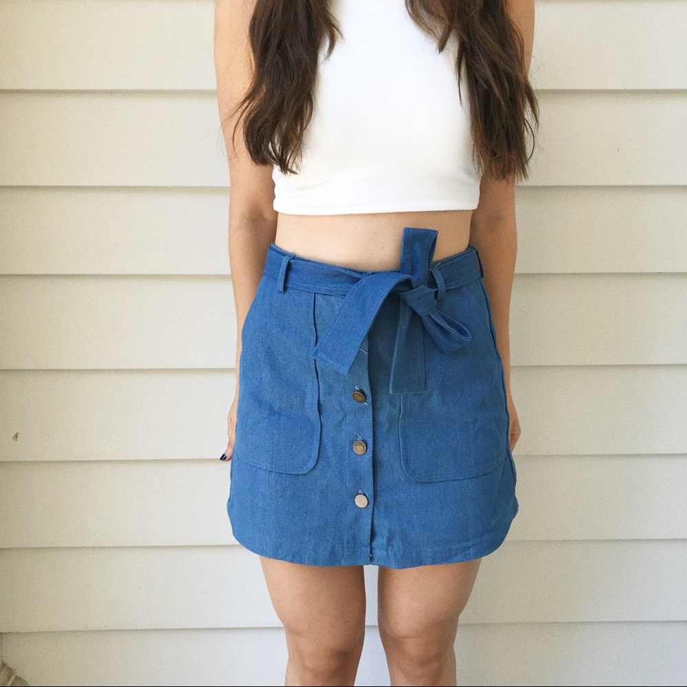 English factory tie denim skirt